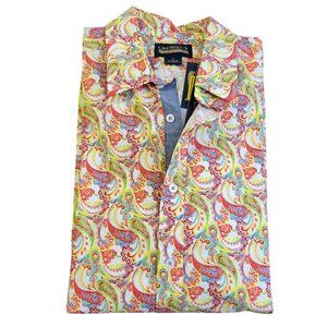 NWT Cremieux Premium Denim Paisley Men's Button Down Stretch Long Sleeve Size L